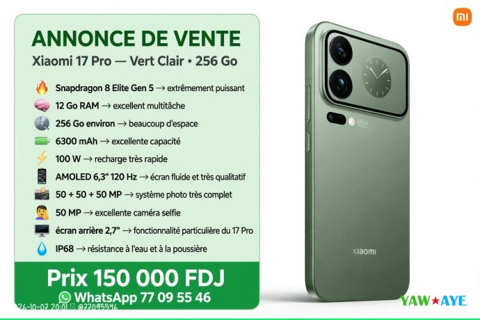 xiaomi-17-pro-256gb-ecran-amoled-120-hz-vert-clair-offres-yawaaye-big-0